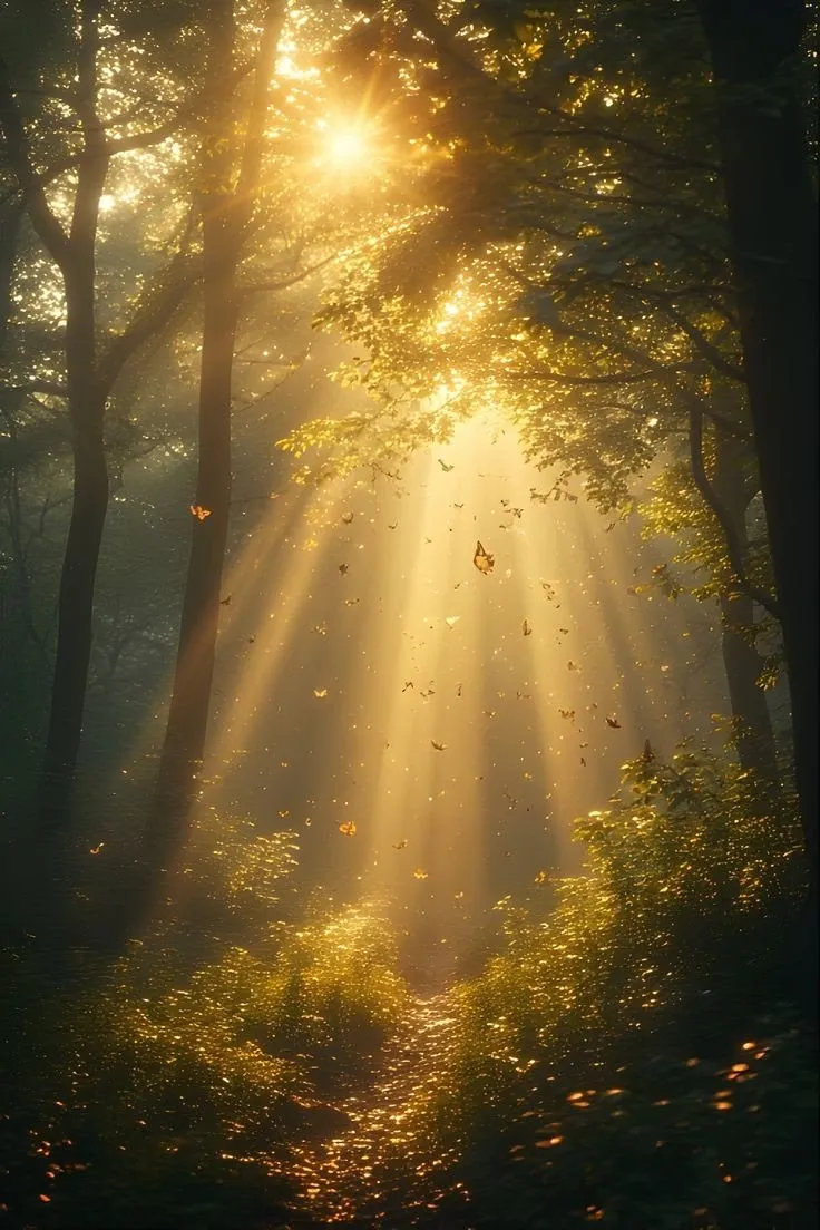 Sunlight through a forest path